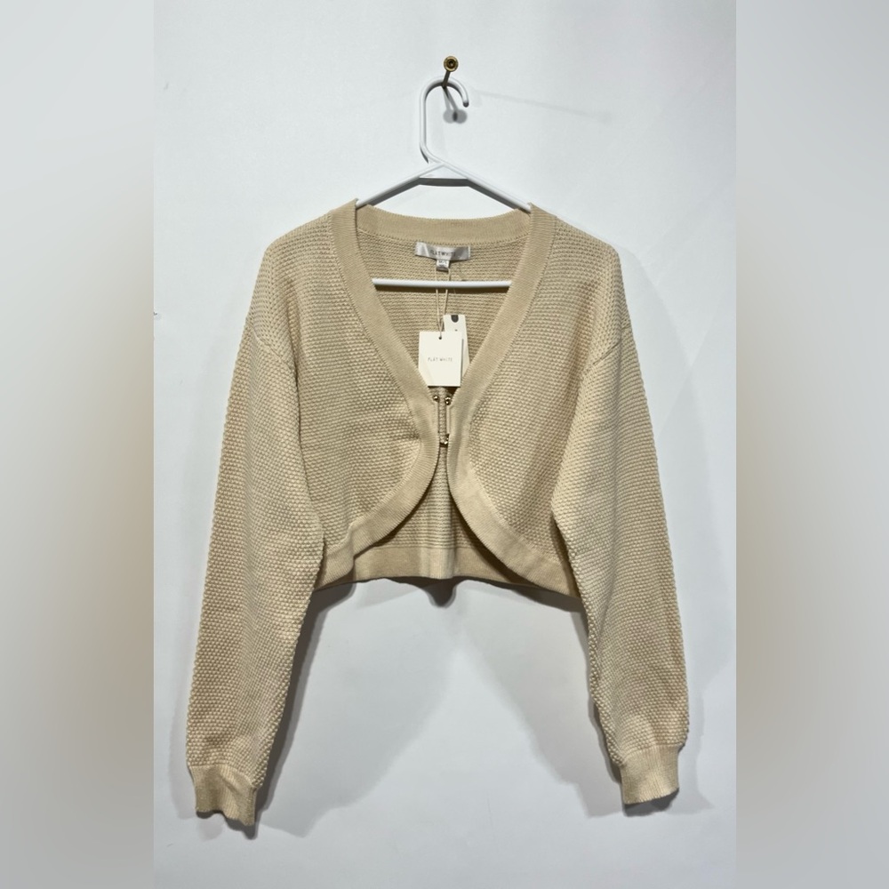 FLAT WHITE By Anthropologie Waffle Knit Cream Cropped Sweater‎ Size M/L NWT